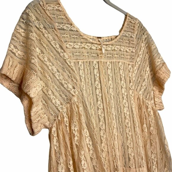 Free People Short Sleeve Size‎ XSmall Peach Top Blouse Boxy Lace - Picture 5 of 9